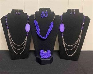Three Deep Purple Sets Necklace And Earrings