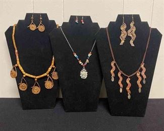 Three Earthy Looking Sets Necklace And Earrings