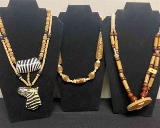 Three Light Wood Like Necklaces