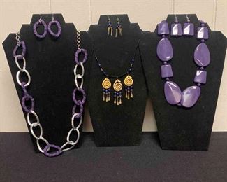 Three Purple Necklace And Earrings Sets