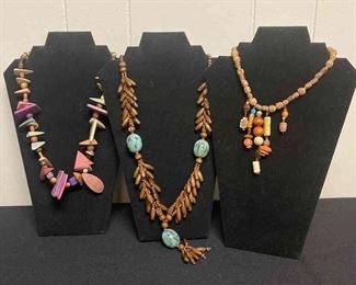 Three Wood Like Beaded Necklaces