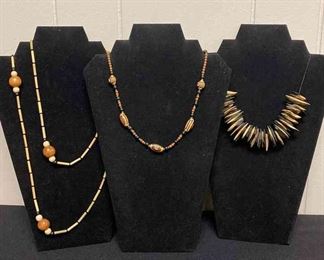Three Wooden Like Necklaces