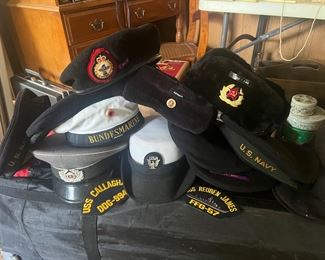Naval, German & Other Hats - Stored in ziplocks inside plastic tote - excellent condition. 