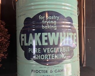 Large Vintage Metal Flake White Can 