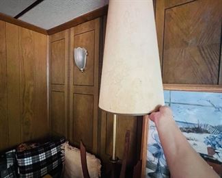 Modeline, Teak or Walnut, Wood Lamp, Sculpted Design, 1950- 1959 by Adrian Persall.  This has the original  Long Cone Shade (shade has come off of frame).