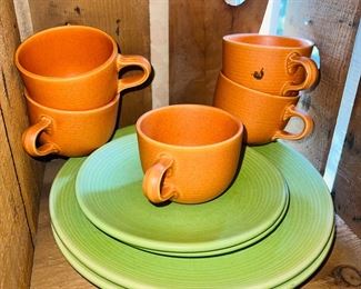 Royal Stone China, Stoneware, Orange & Lime, 27 pieces.