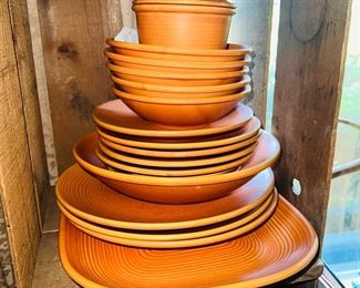 Royal Stone China, Stoneware, Orange & Lime, 27 pieces.