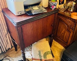 Singer Sewing Machine Table & Seed Sacks 