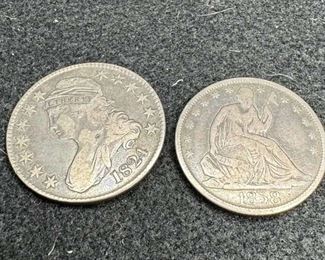 1858O Seated Liberty Half Dollar And 1824 Capped Bust Half Dollar