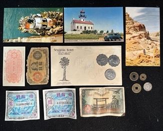 Antique Asian Currency and Postcards