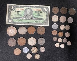 Antique Canadian British Currency 1919 George V Penny Gothic Florin Coin and More