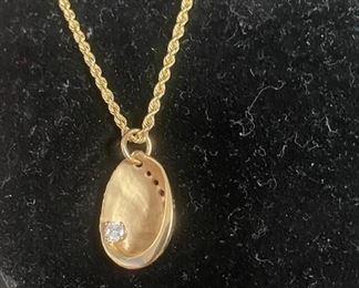 Levin Gold and Diamond Shell Necklace And 14k Gold Chain