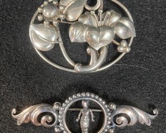 Peruzz Boston Sterling Silver Baby Jesus Pin And Coro Sterling Silver Floral Pin