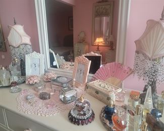 Designer Parfums,  trinket boxes, dresser mirrors 
