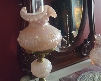 Gorgeous pink Fenton lamp