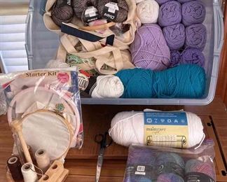 Tub of Yarn & Embroidery Supplies