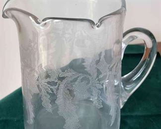 Antique etched glass pitcher * 19th Century?