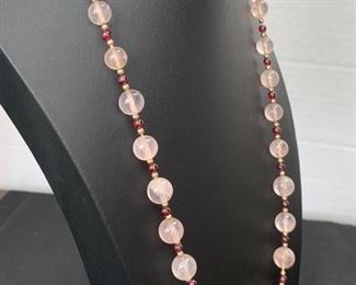 Beautiful Rose Quartz Necklace with Garnets Gem Tested
