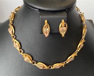 Vintage 15" gold plated sterling necklace with matching screw back earrings 