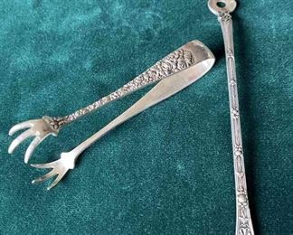 Sterling Silver Tongs & Fork