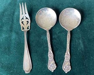 Sterling Silver Antique Fancy Fork & 2 Antique EPNS Spoons