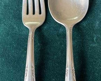 Antique Sterling Silver Monogrammed Children's Baby Toddler Spoon & Fork Set