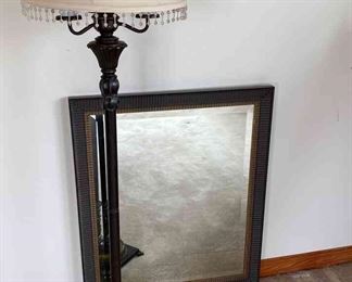 Floor Lamp with Raw Silk Shade * Beveled Mirror