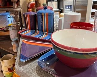 colorful canisters and matching items   
