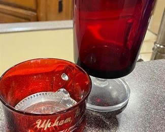 vintage red glass  !!  great condition for age on the cup