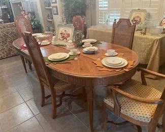 drexel solid wood dining table - 2 leaves -shown in -6 chairs and china cabinet buffet also available 