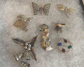 sterling silver pins/brooches-  vintage /retro whimsical