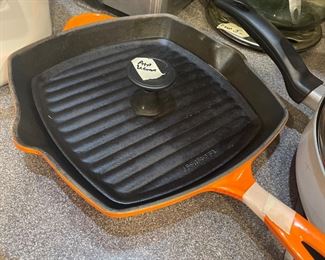 2 pc le cruset   orange enamel  pan- 