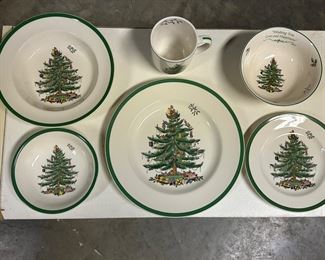 12 each of dinner plates, salad plates, soup bowls, mugs, and bread plates. 4 of larger serving bowls.