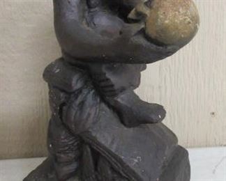 Chalk Monkey Holding Skull Statue