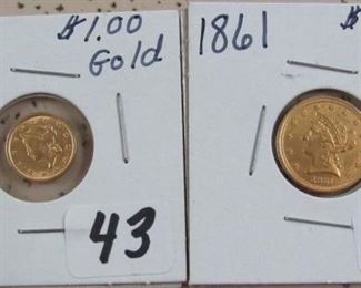 1851 U.S. Gold $1.00 Coin & 1861 U.S. Gold $2.50 Coin