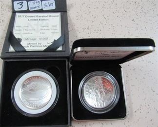 1 Troy Ounce Silver Baseball & Basketball Rounds