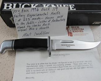Very Rare 1996 Buck 119 Factory Experimental Knife - 1 of 625 Made - Never Sold To The Public - Original Box & Sheath - Letter Signed By Charles Buck