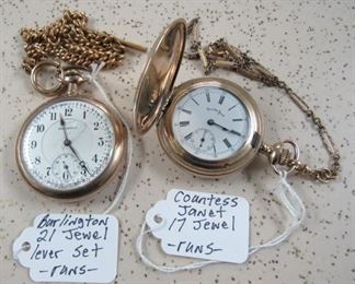 Burlington 21 Jewel Lever Set Pocket Watch & Countess Janet 17 Jewel Pocket Watch