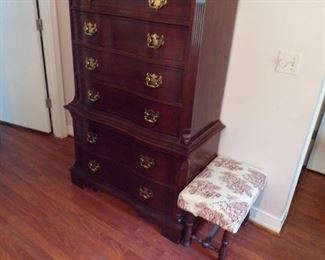 Mahogany chest part of suite, foot stool