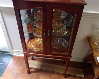 nice display cabinet, carnival glass