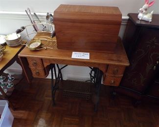 Old oak sewing machine table