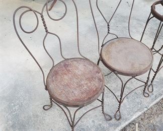 Two antique solid wire soda fountain chairs in original condition. $40 per piece.