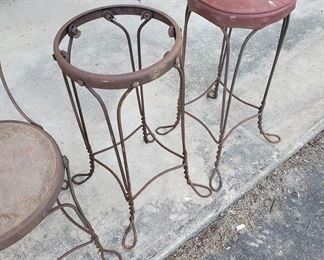 Two antique solid wire soda fountain bar stools in original condition (except for the padded seat.)  $40 per piece.