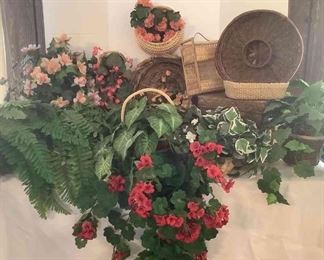 Assortment Of Faux Flowers and Baskets