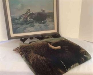 CM Russell Framed Print and Bison Blanket