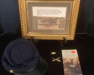 Confederate Framed Dollar Bill and Hat