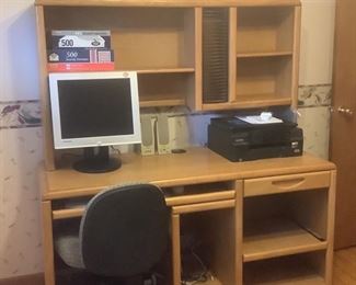 Oak Desk and Printer