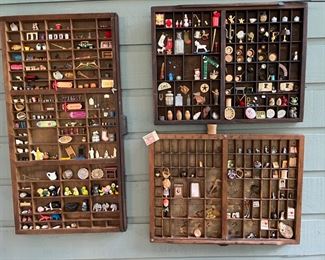 Old print drawers with cute miniature collection 