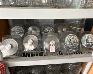 Glass Candy jars w/ lids - Large $4, Small $2 each