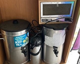 restaurant tea urns - $20 each ,                                                                       thermal coffee carafe - $5